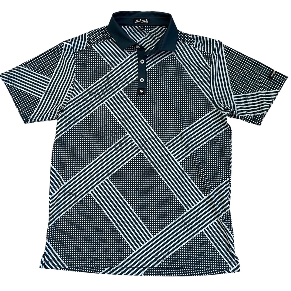 Bad Birdie Retro Bloomin Golf Polo SS  Shirt Blue Geometric Performance Mens M